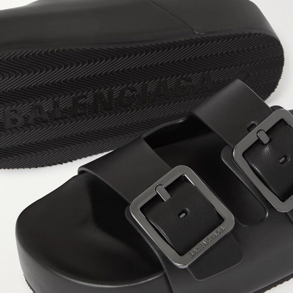 BALENCIAGA Mallorca Platform Leather Sandals Slides Black Size 40 US 10 - Picture 5 of 6